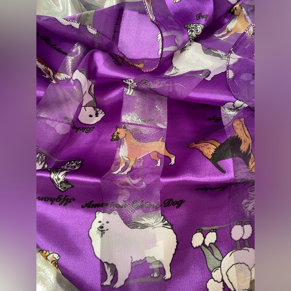 - 🦮 Pretty Fashion Scarf With Dogs 🐕 and Puppies 🐶 PURPLE 🟣 🐕🦺 NWOT